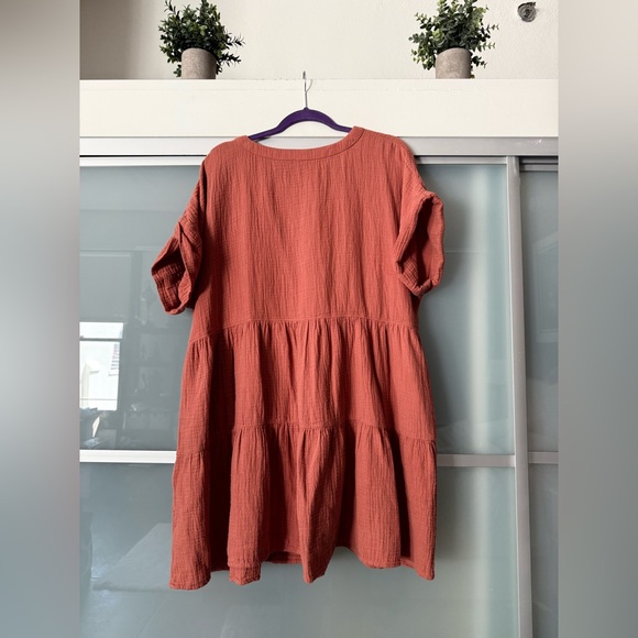 Madewell- Lightspun Cuff-Sleeve Button-Front Tiered Mini Dress size -xxl - Picture 5 of 6
